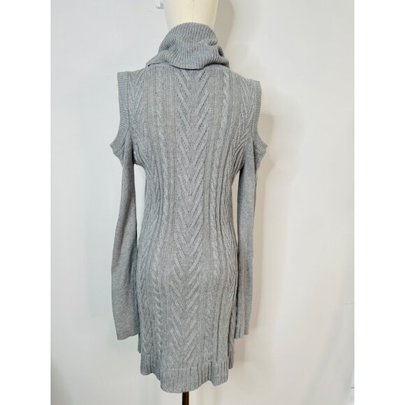 NWOT Bellini Gray L Cold Shoulder Knit Tunic Sweater Dress Turtleneck - Picture 4 of 14